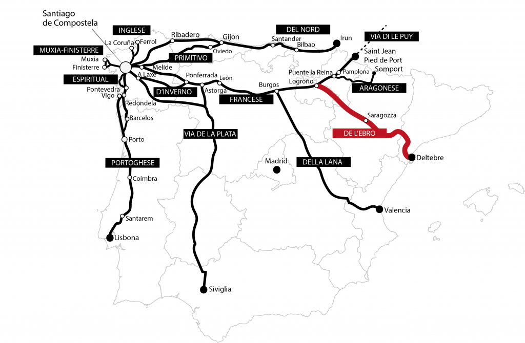 Mappa del percorso del Cammino de l'Ebro che parte da Delterbre e arriva fino a Lorgono